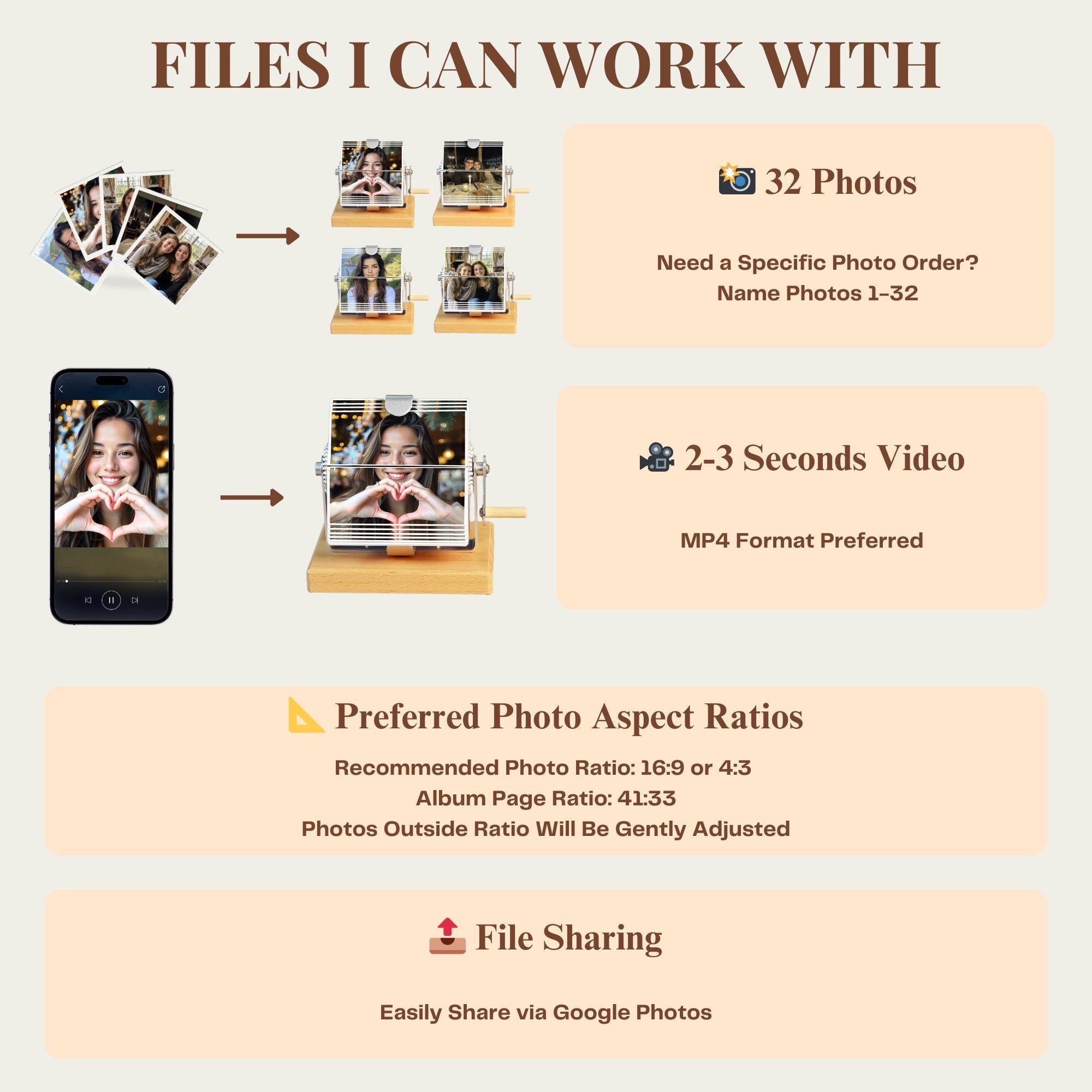 Custom Flip Book Frame Animation Machine - Photo/Video Rotating Albums, Mechanical Photo Album, Decorative Frame, Diy Gift For Valentine