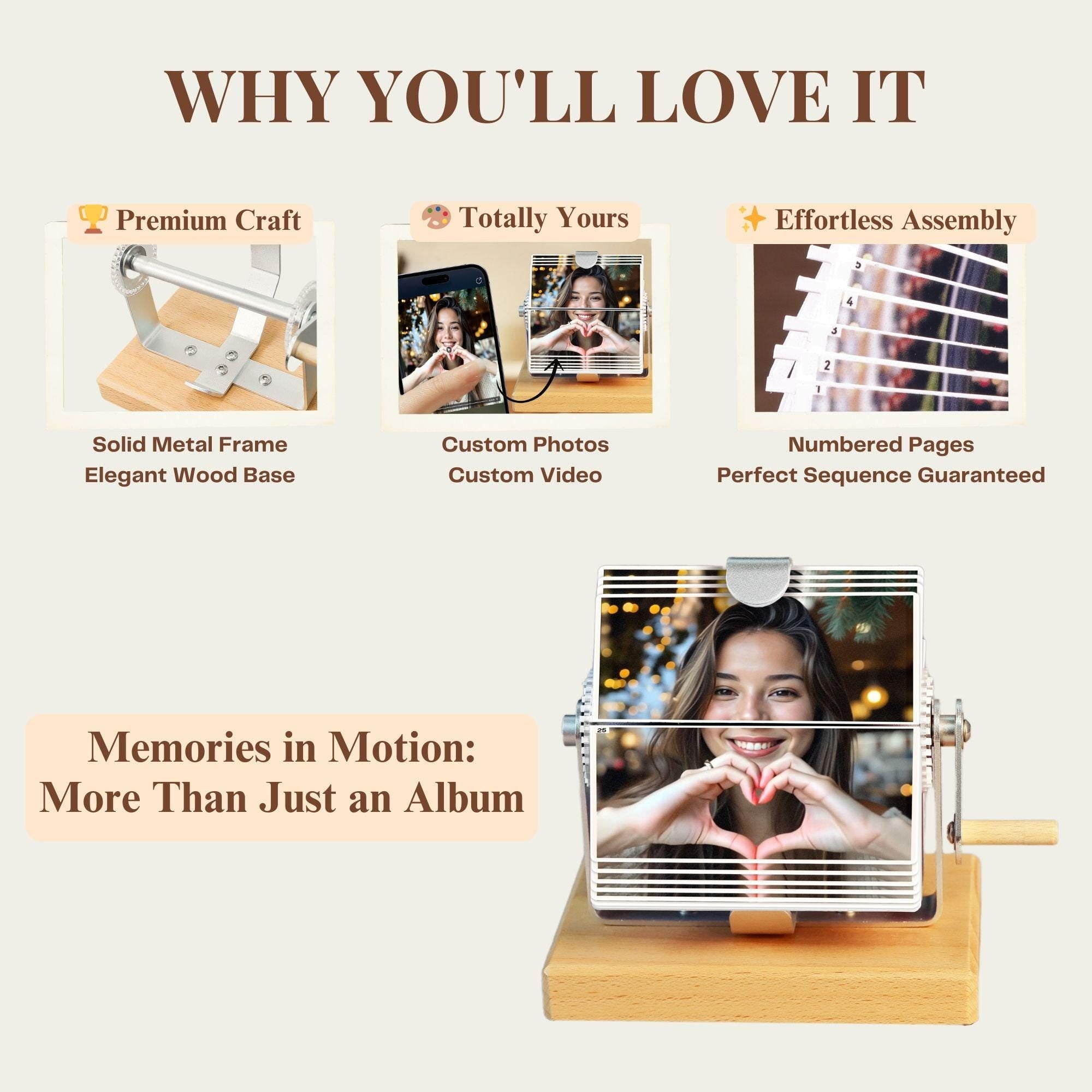Custom Flip Book Frame Animation Machine - Photo/Video Rotating Albums, Mechanical Photo Album, Decorative Frame, Diy Gift For Valentine