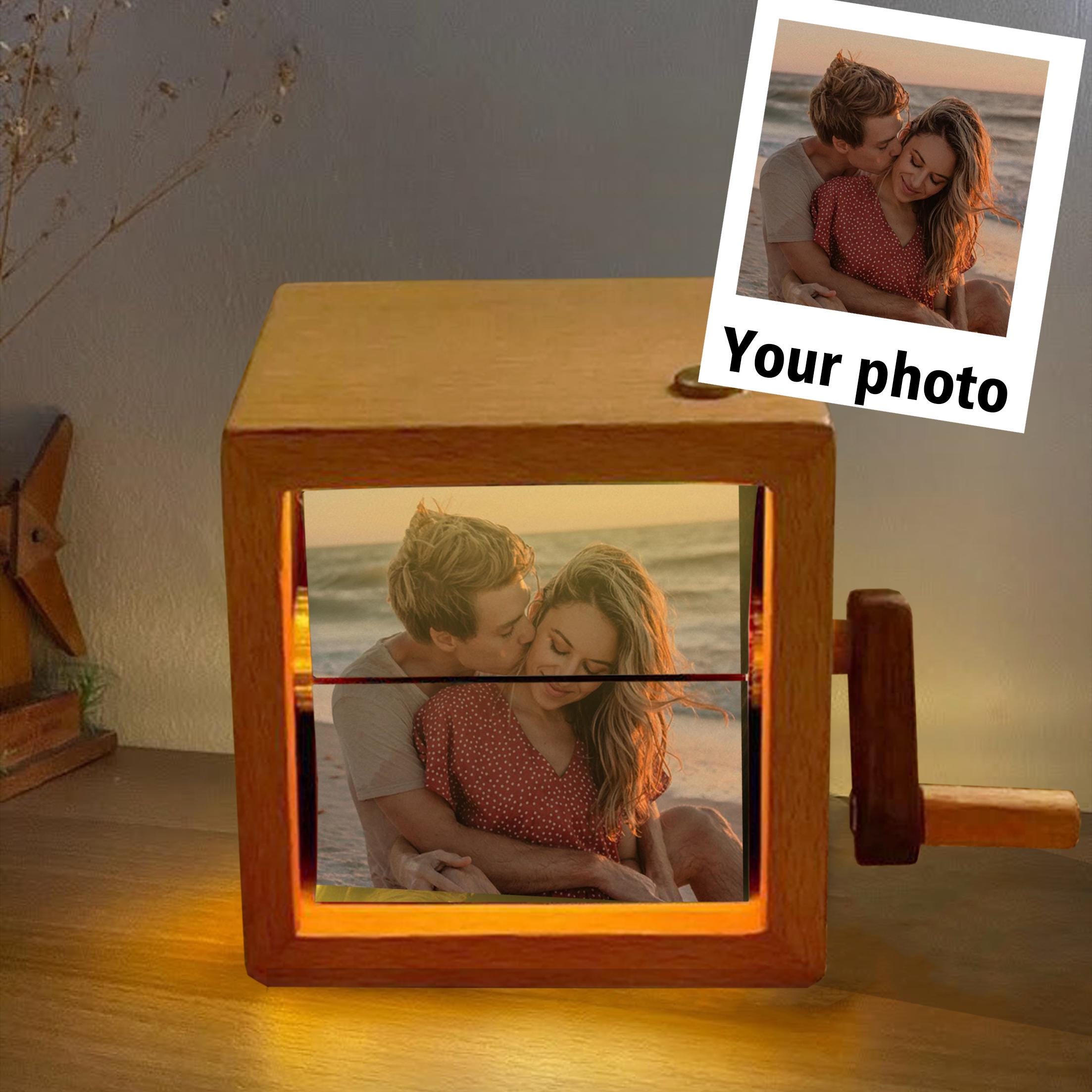 Custom Flip Book Frame Animation Machine, Mechanical Photo Album, Black Walnut Photo Frame, Personalized Memory Box, Valentines Day Gift