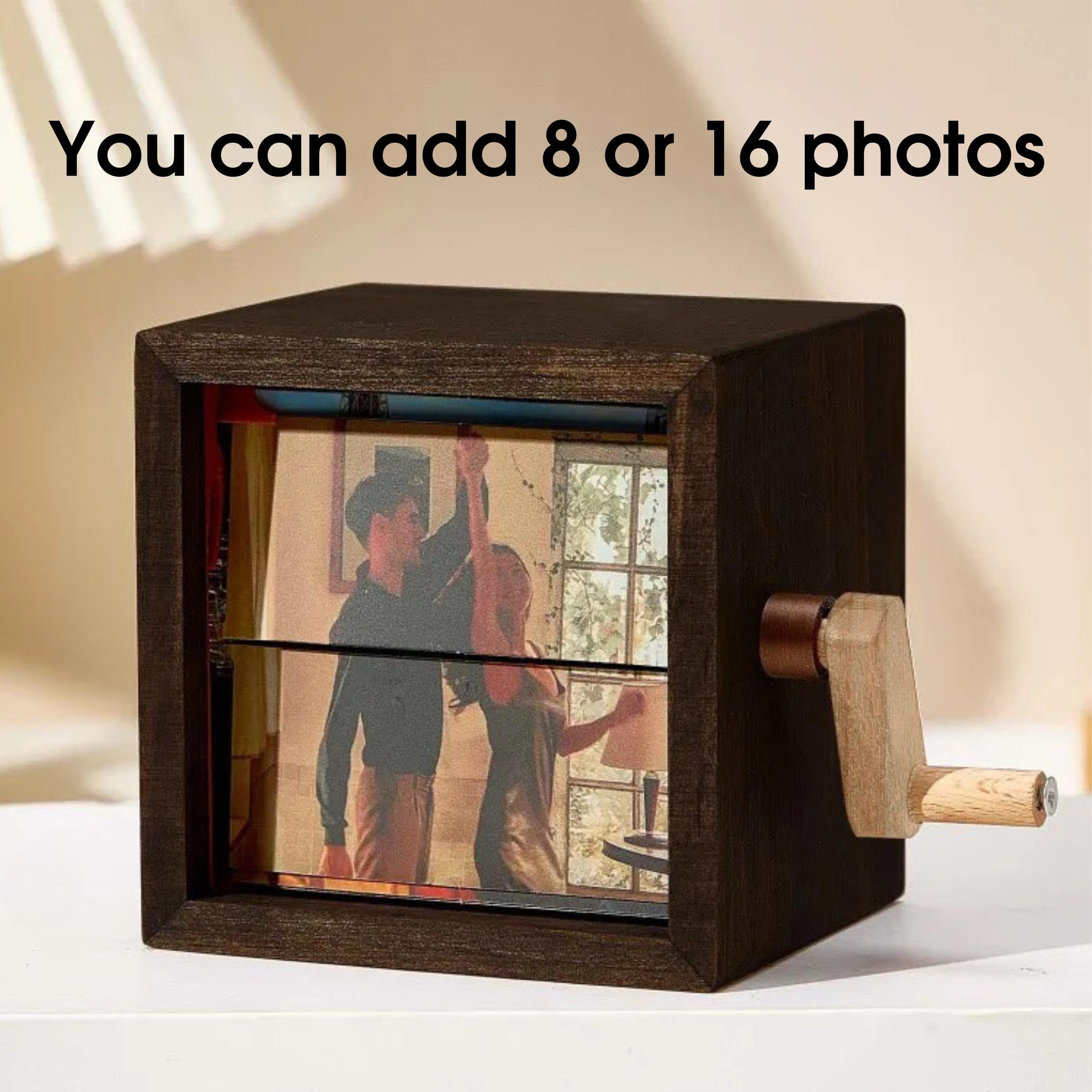 Custom Photo Flip Book Frame Personalized Hand-Crank Memory Photo Frame Wooden Mini Photo Album Custom Wooden Photo Box Housewarming Gift