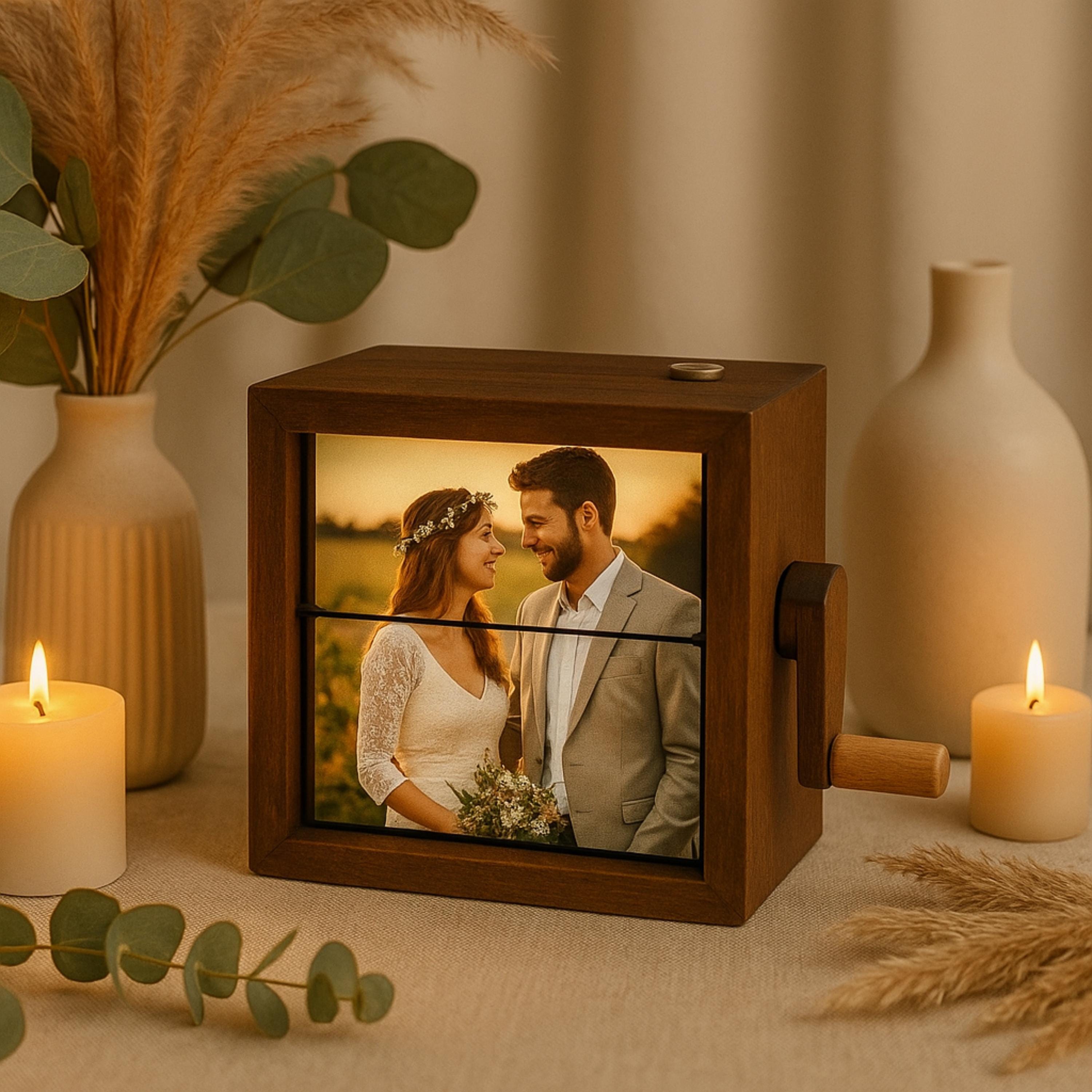 Custom Photo Flipbook Frame | Personalized Gift with Hand-Crank Motion | Unique Custom Photo Gifts with Light| Animated Keepsake Home Decor