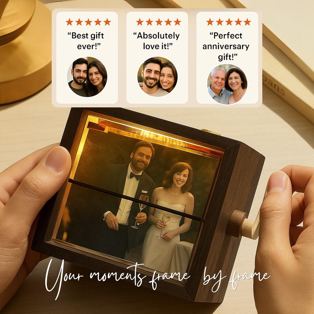 Custom Photo Flipbook Frame | Personalized Gift with Hand-Crank Motion | Unique Custom Photo Gifts with Light| Animated Keepsake Home Decor