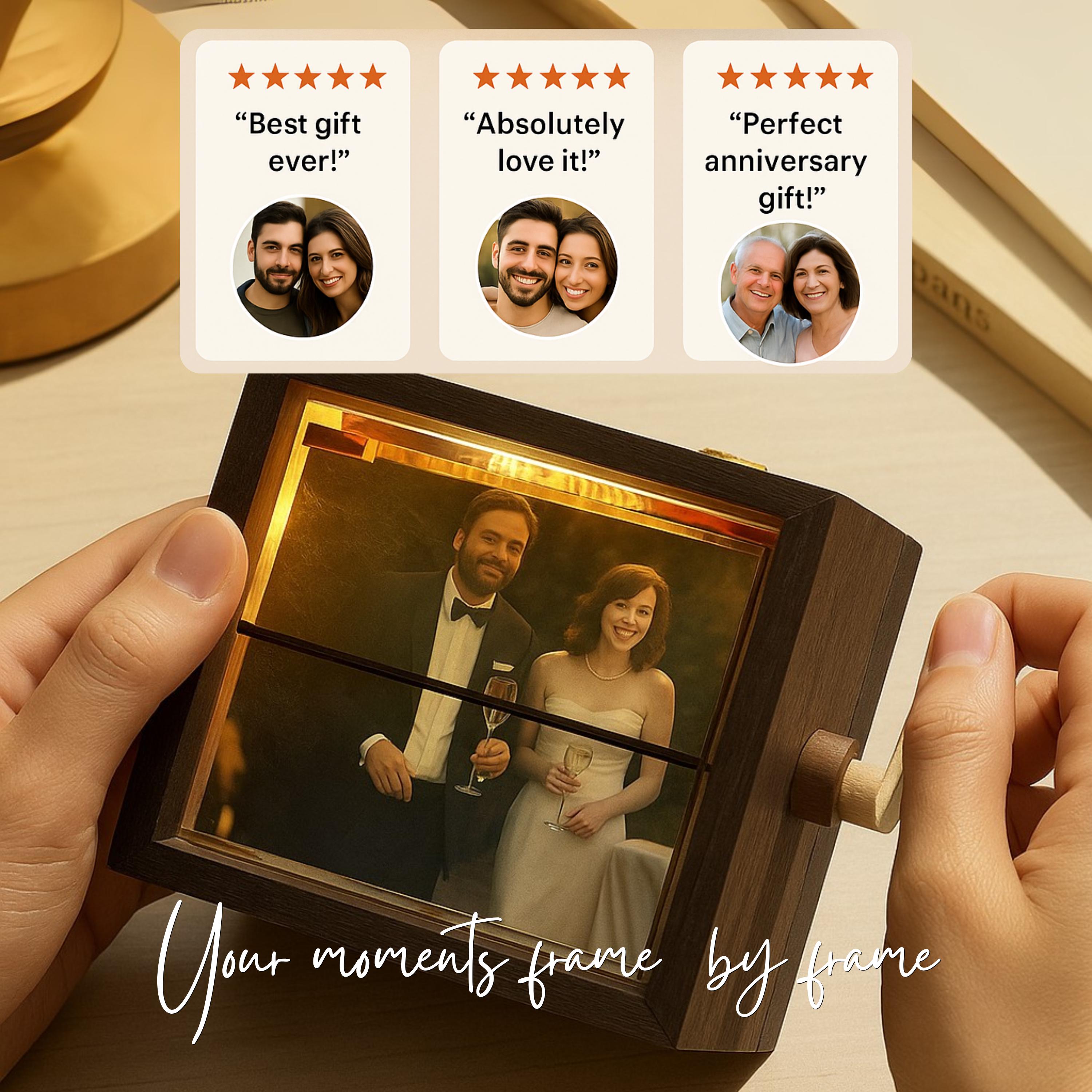 Custom Photo Flipbook Frame | Personalized Gift with Hand-Crank Motion | Unique Custom Photo Gifts with Light| Animated Keepsake Home Decor