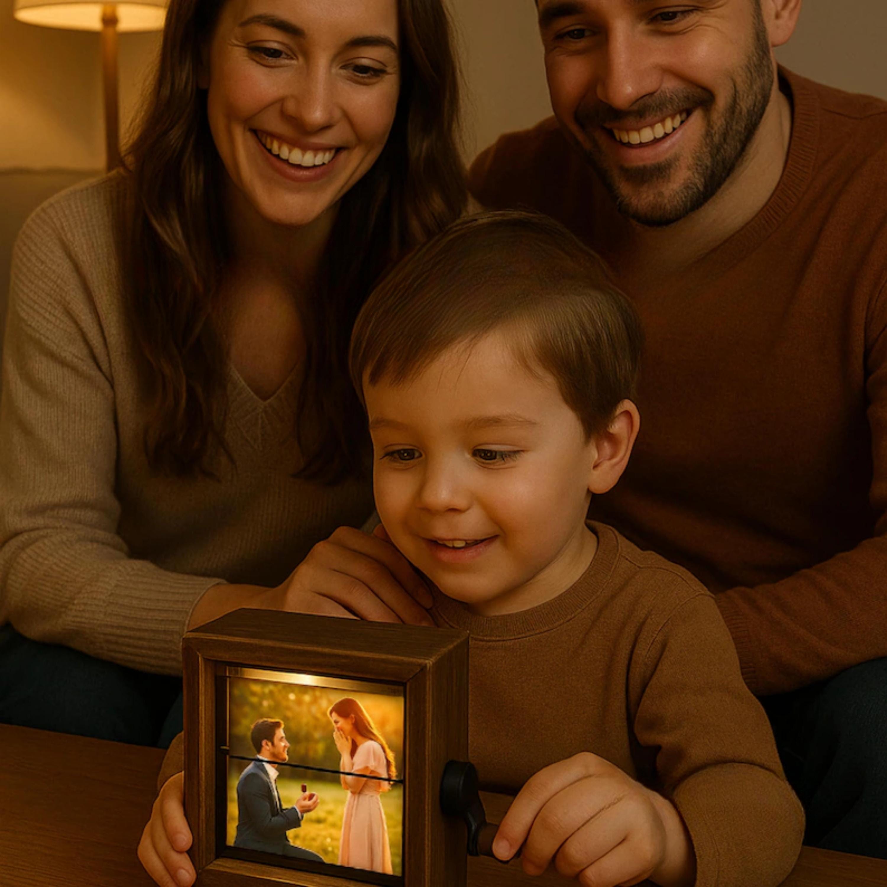 Custom Flipbook Photo Box with Light – Hand-Cranked Animated Album | Personalized Wooden Memory Box Gift for Couples, Birthday, Anniversary!