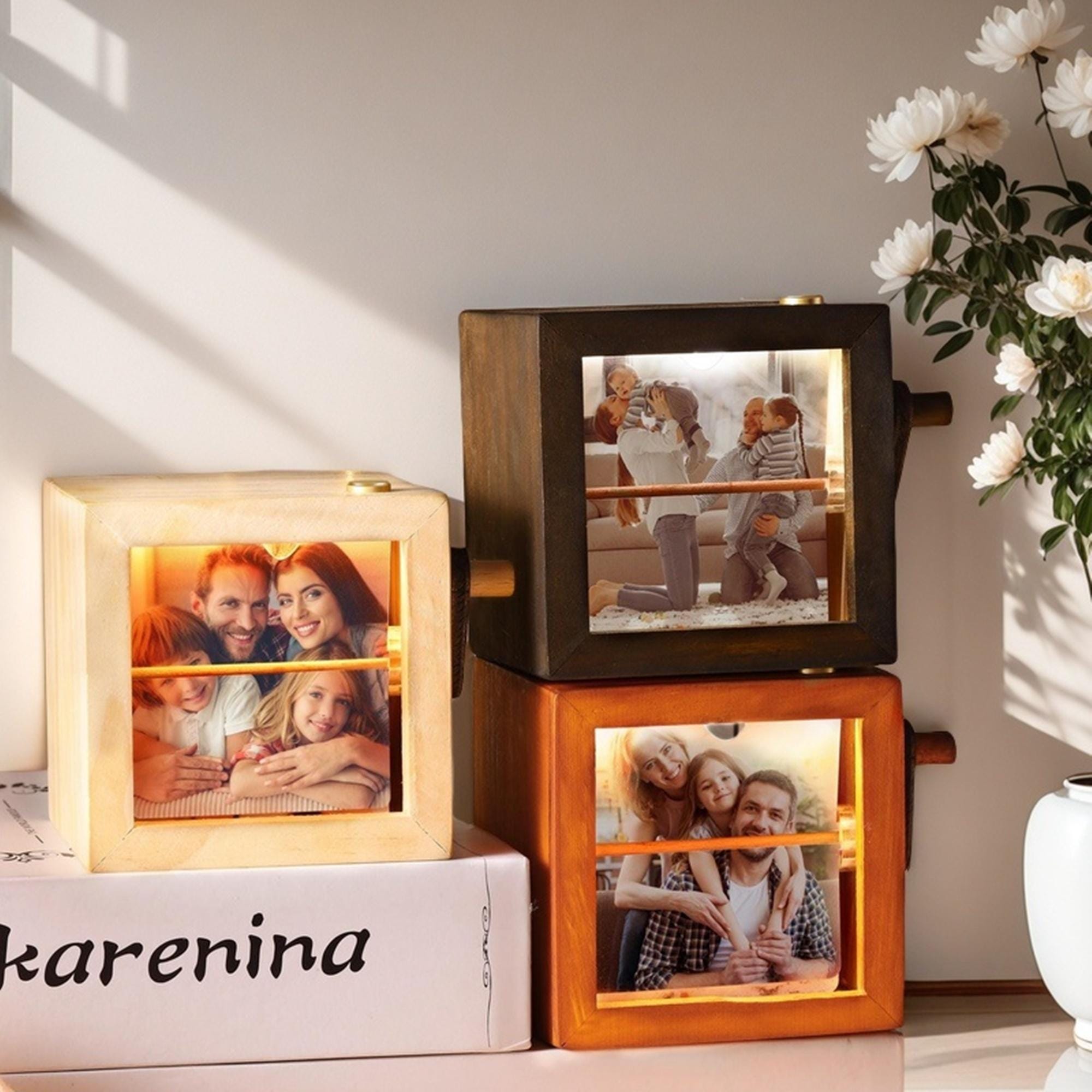 Custom Photo Flipbook Animation Box,Hand Crank Flipbook Box for Dad,Hand Crank Flipbook Machine,Wood Album with Light,Father's Day Gift