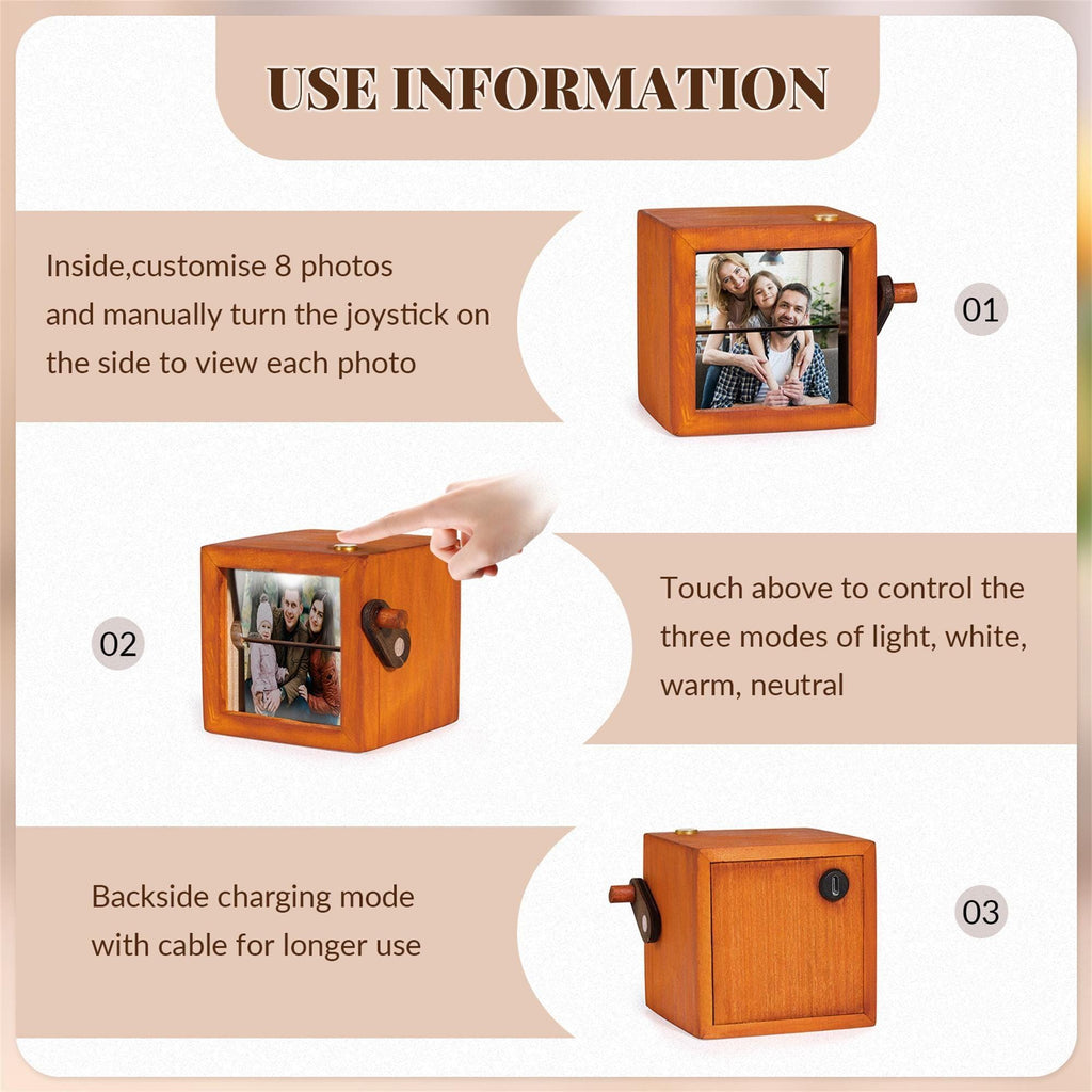 Custom Photo Flipbook Animation Box,Hand Crank Flipbook Box for Dad,Hand Crank Flipbook Machine,Wood Album with Light,Father's Day Gift
