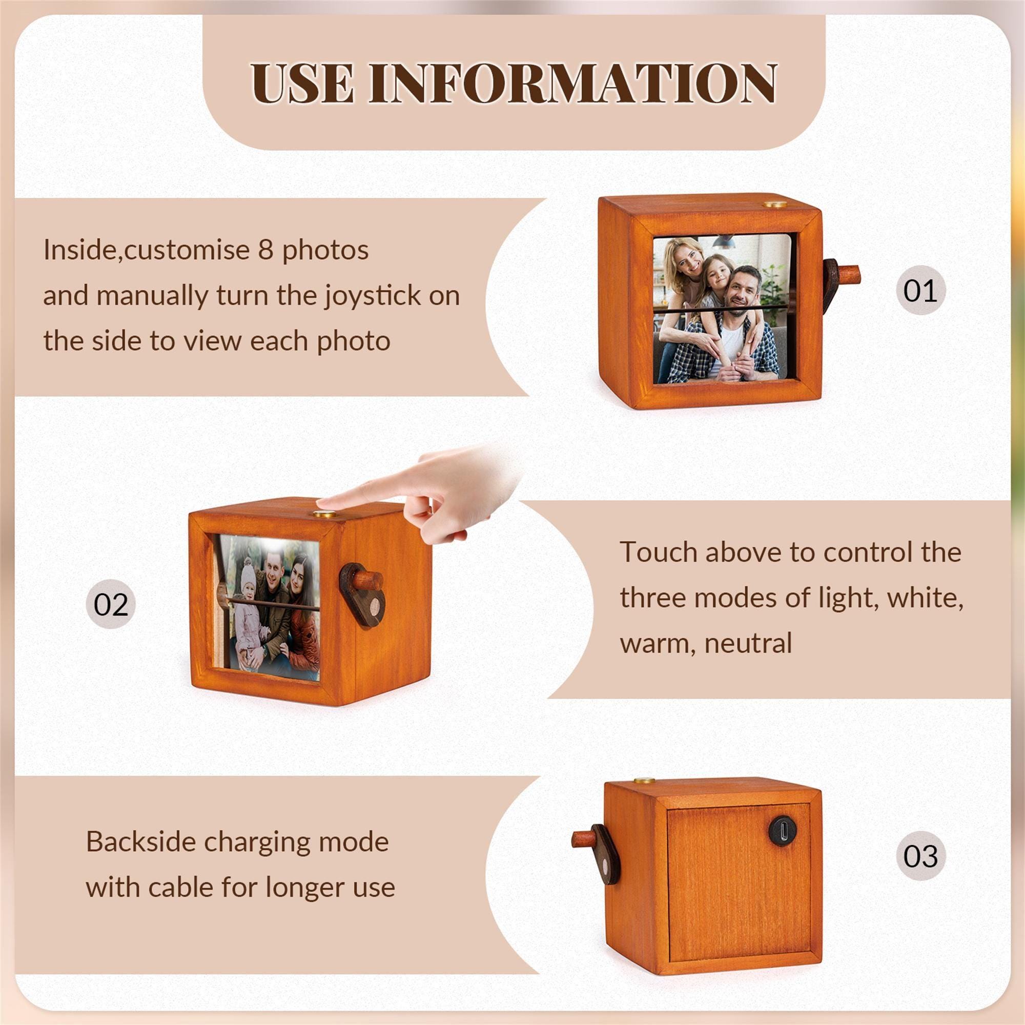 Custom Photo Flipbook Animation Box,Hand Crank Flipbook Box for Dad,Hand Crank Flipbook Machine,Wood Album with Light,Father's Day Gift