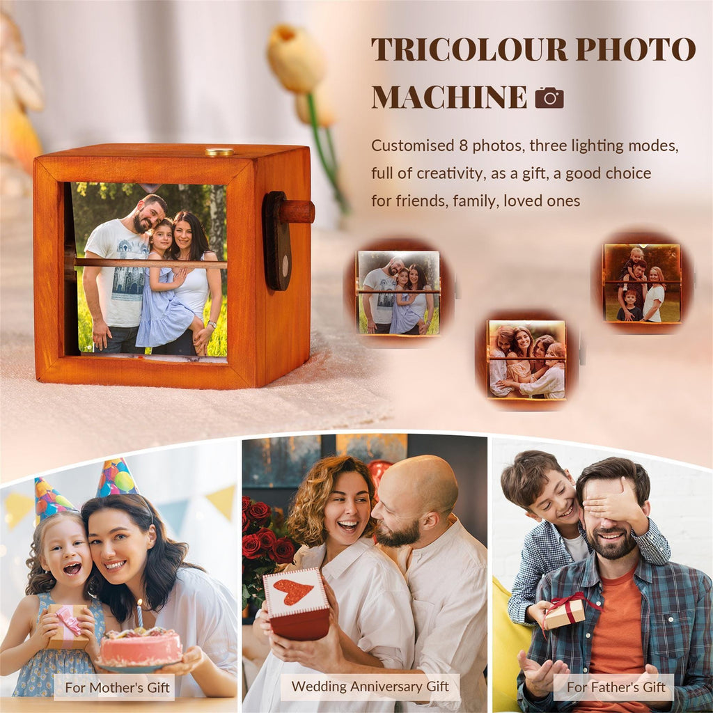 Custom Photo Flipbook Animation Box,Hand Crank Flipbook Box for Dad,Hand Crank Flipbook Machine,Wood Album with Light,Father's Day Gift