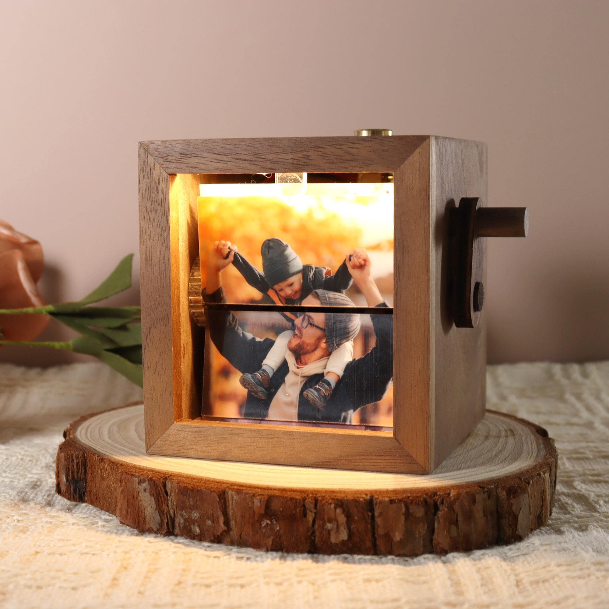 Custom Flipbook Photo Box with Light, Hand Crank Flipbook Box for Dad, Personalized Flipbook Album Unique Anniversary, Father's Day Gift