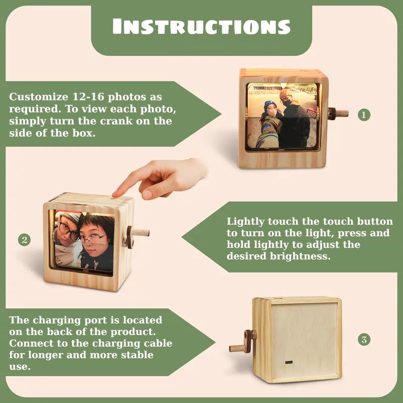 Personalized Flip Photo Box, Wooden Music Box with Custom Pictures, Unique Anniversary Gift for Couples, Custom Photo Flip Box