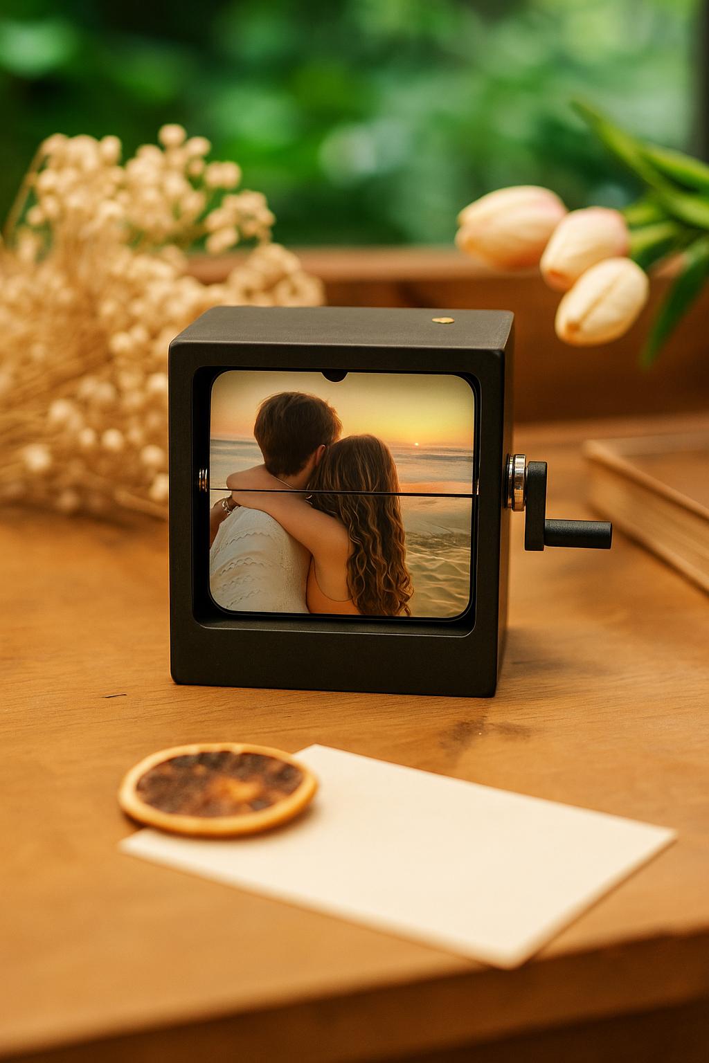 Personalized Flip Photo Box, Wooden Music Box with Custom Pictures, Unique Anniversary Gift for Couples, Custom Photo Flip Box