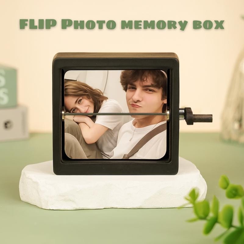 Personalized Flip Photo Box, Wooden Music Box with Custom Pictures, Unique Anniversary Gift for Couples, Custom Photo Flip Box