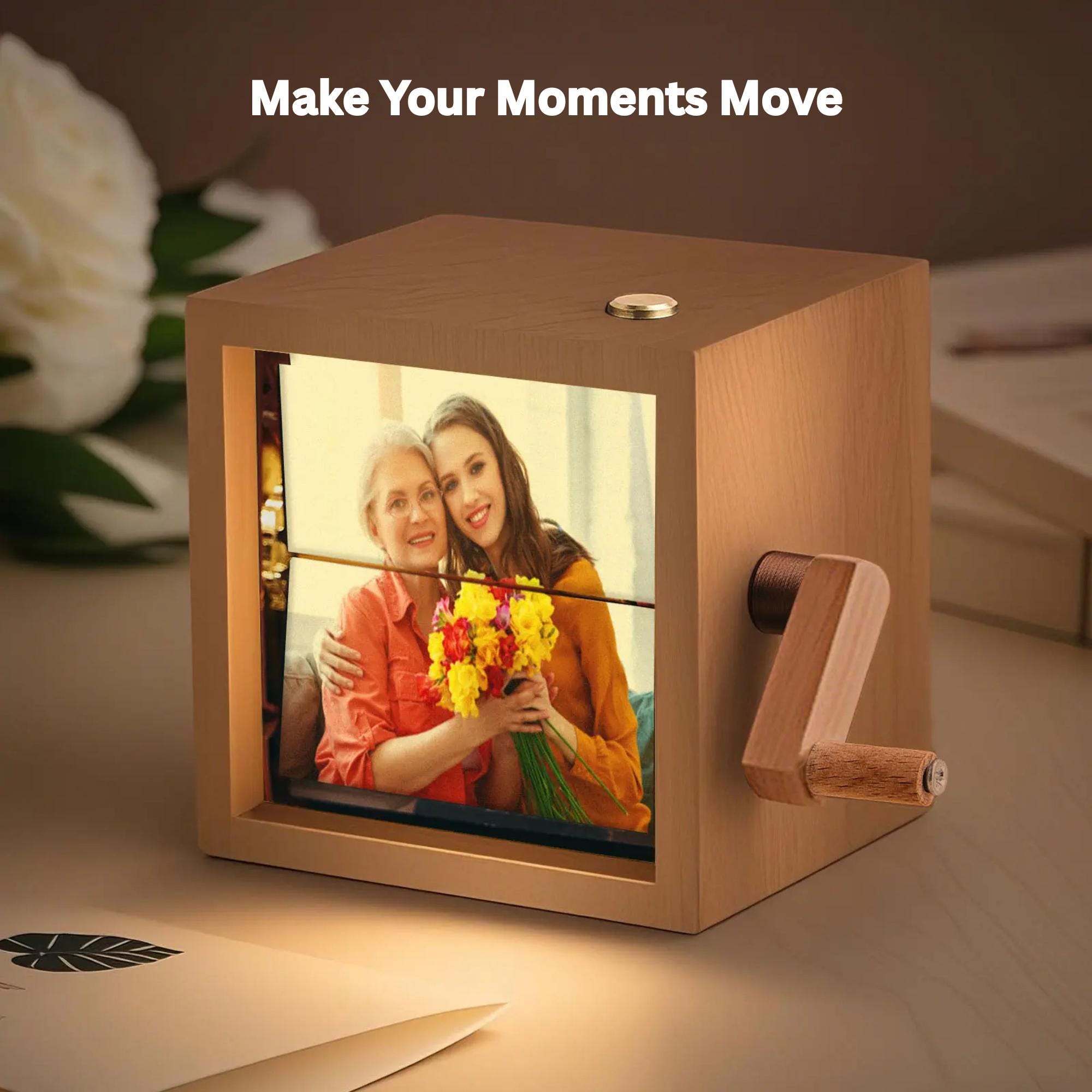 Custom Photo Flipbook Animation Box – Wooden Photo Book with Light, Anniversary Birthday Wedding Gift, Unique Gift for Couple & Home Decor
