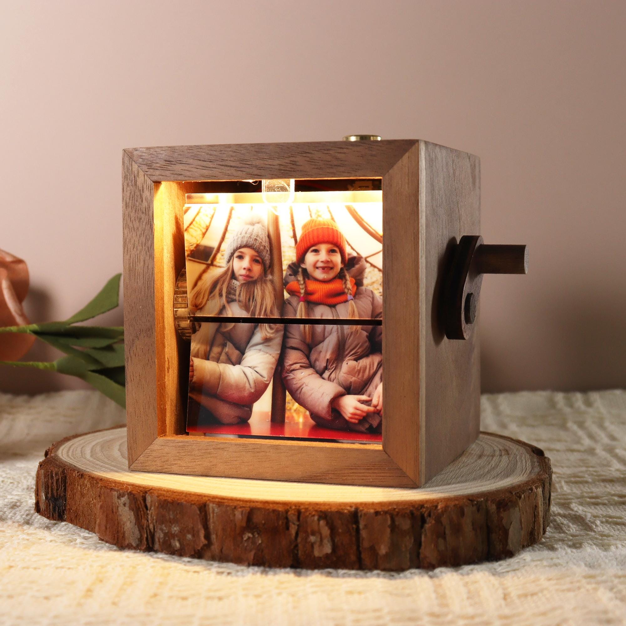 Custom Flipbook Photo Box with Light, Hand Crank Flipbook Box for Dad, Personalized Flipbook Album Unique Anniversary, Father's Day Gift