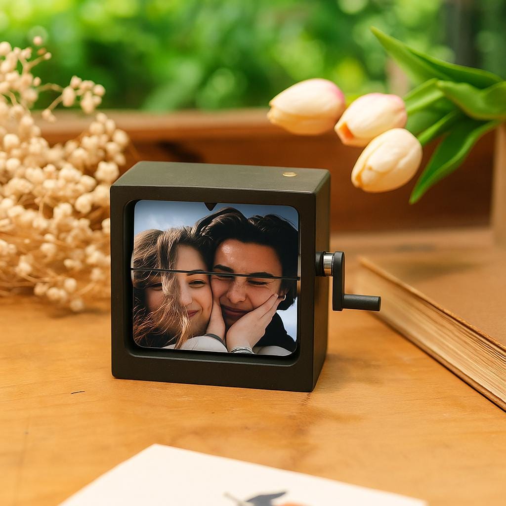 Personalized Flip Photo Box, Wooden Music Box with Custom Pictures, Unique Anniversary Gift for Couples, Custom Photo Flip Box