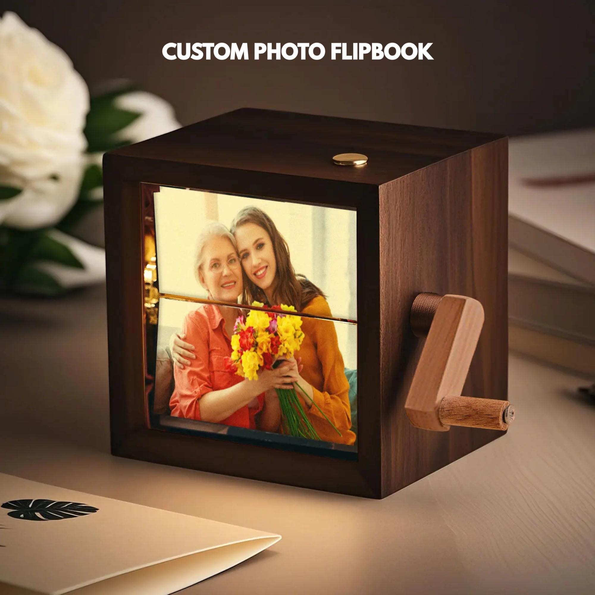 Custom Photo Flipbook Animation Box – Wooden Photo Book with Light, Anniversary Birthday Wedding Gift, Unique Gift for Couple & Home Decor