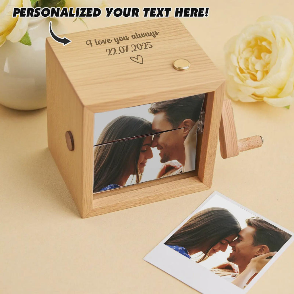 Wooden Music Box Animation Album with Light