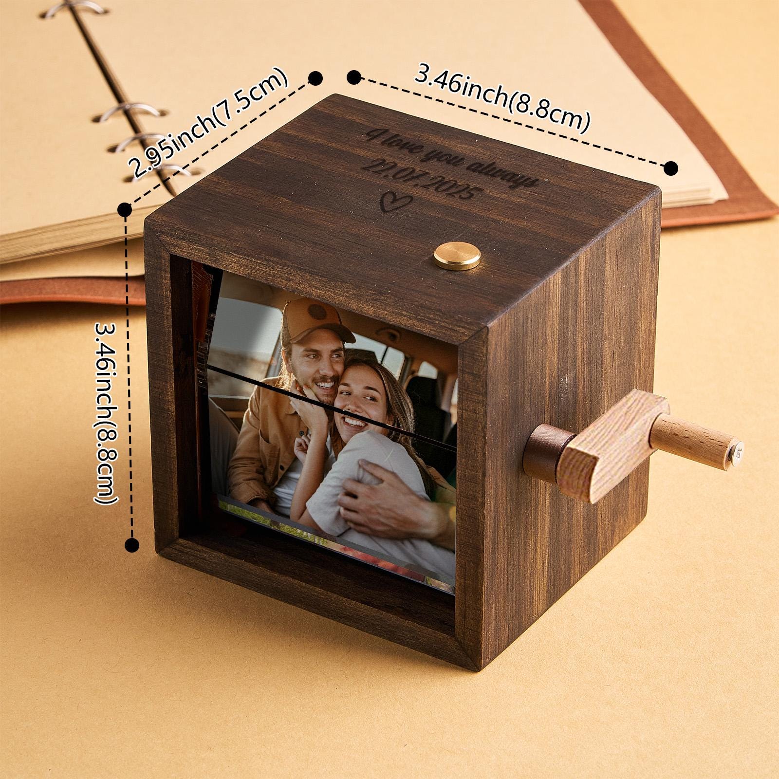 Wooden Music Box Animation Album with Light