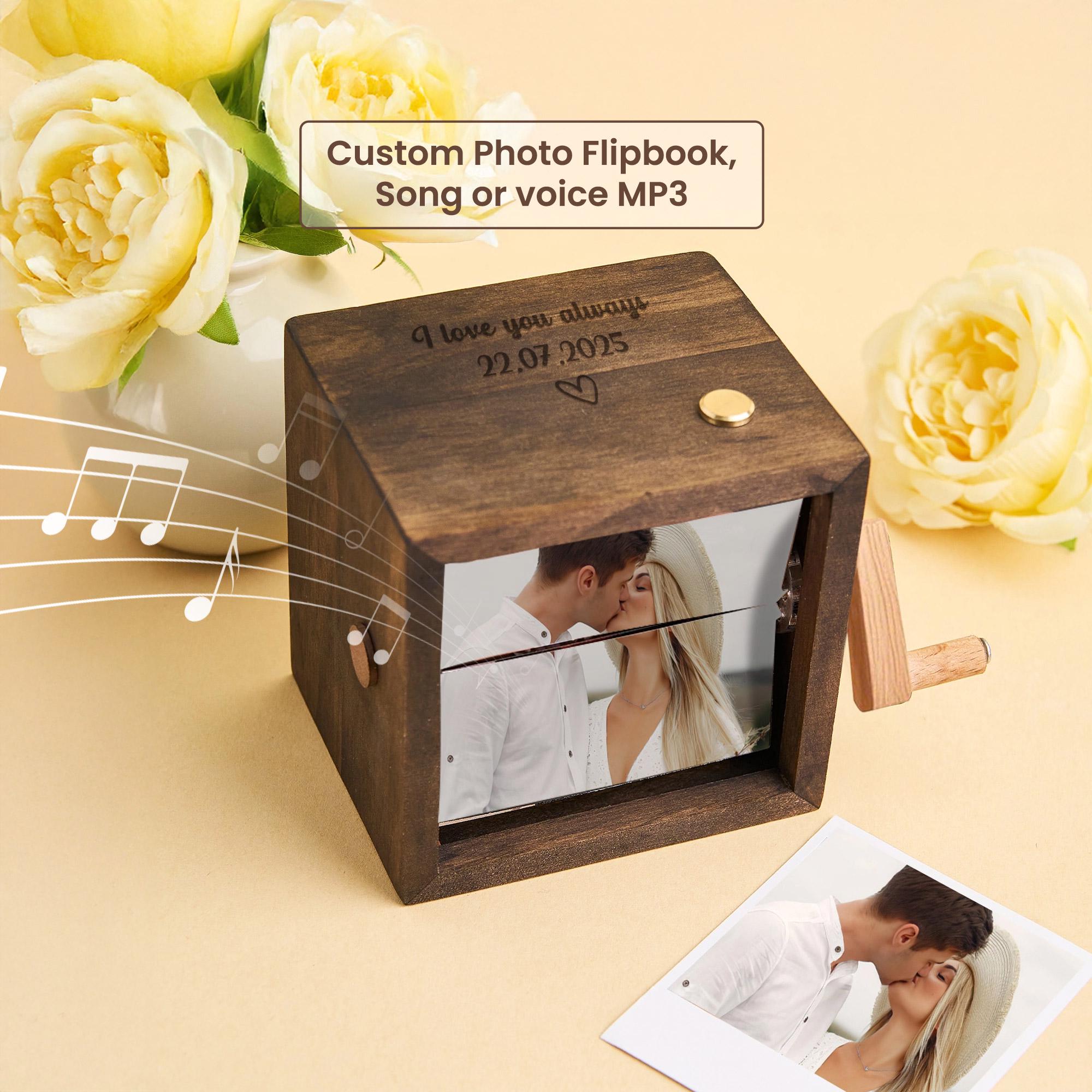 Wooden Music Box Animation Album with Light