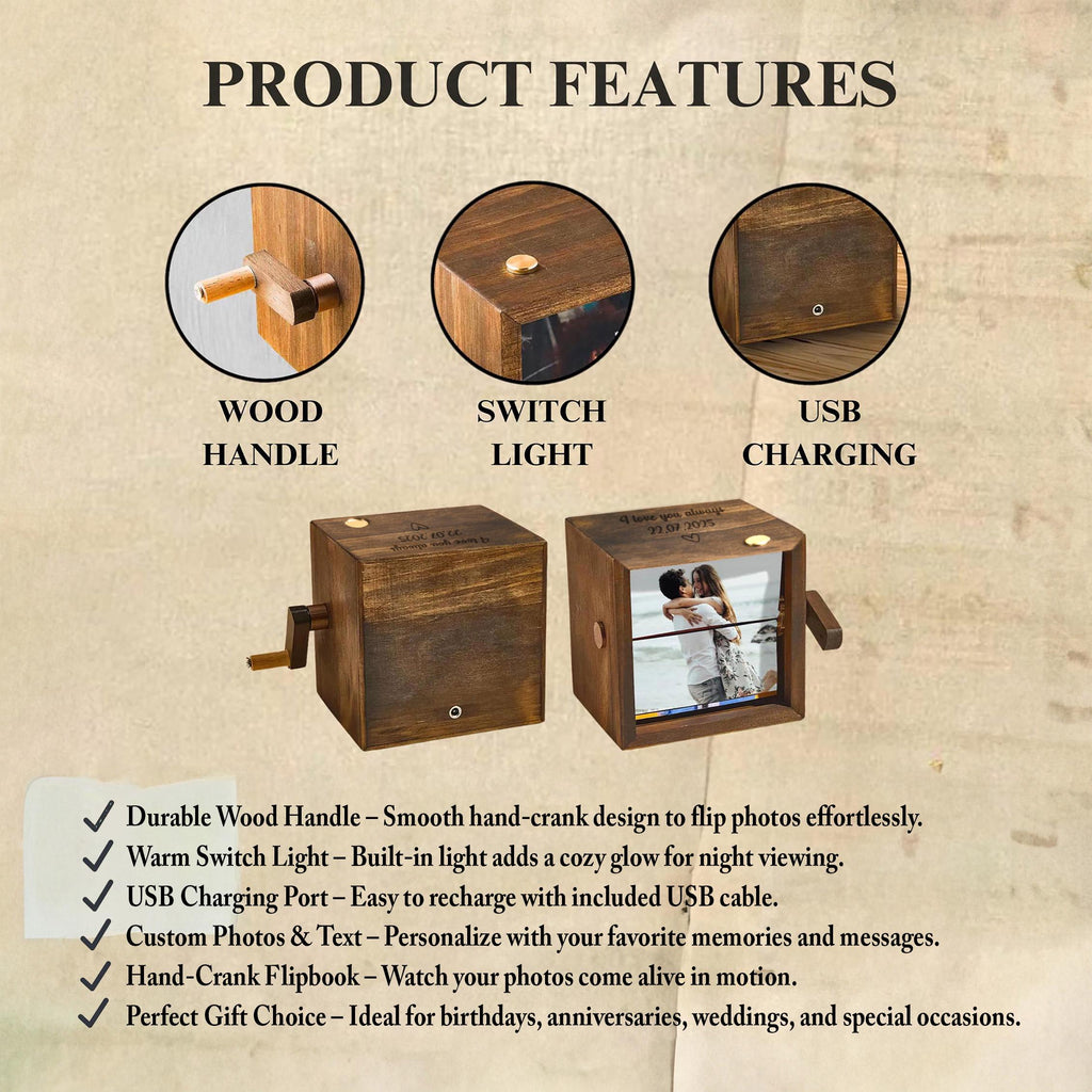 Wooden Music Box Animation Album with Light
